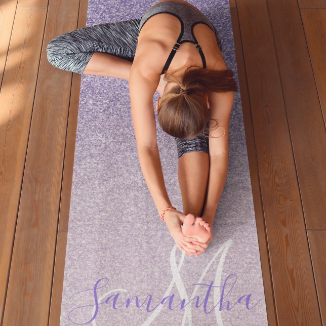 Modern Purple Glitter Sparkles Personalized Name Yoga Mat (Creator Uploaded)