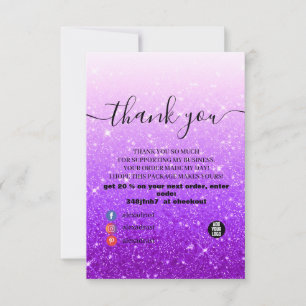 Modern Purple Glitter Thank You Card