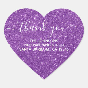 Modern purple Glitter Thank You Heart Sticker