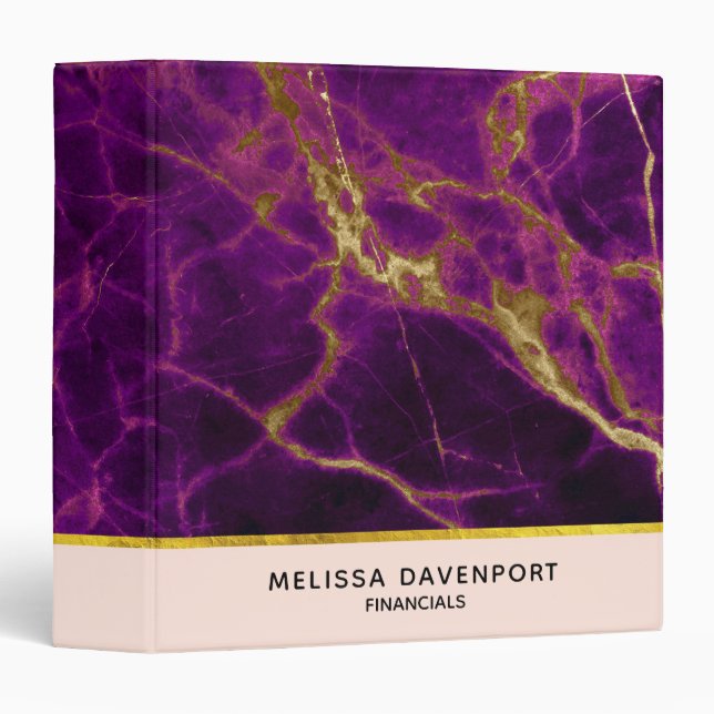 Modern Purple & Gold Abstract Marble 3 Ring Binder (Front/Spine)