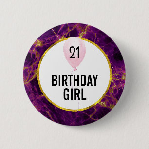 Modern Purple & Gold Abstract Marble Birthday Button