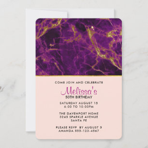 Modern Purple & Gold Abstract Marble Birthday Invitation