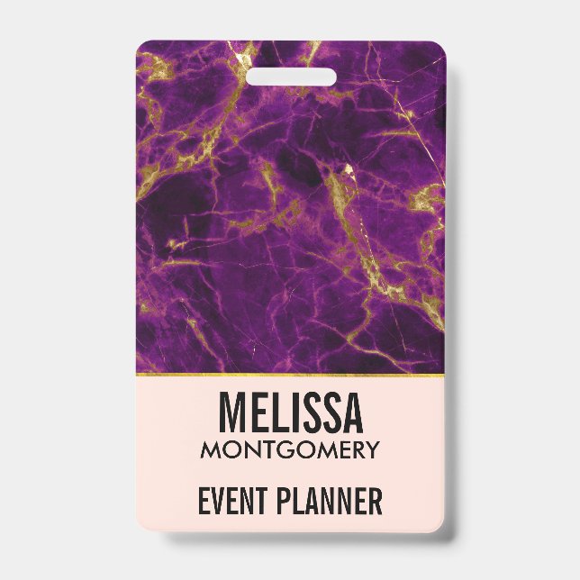 Modern Purple & Gold Abstract Marble Business Badge (Front)