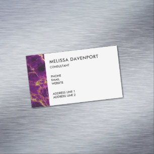 Modern Purple & Gold Abstract Marble Business Card Magnet