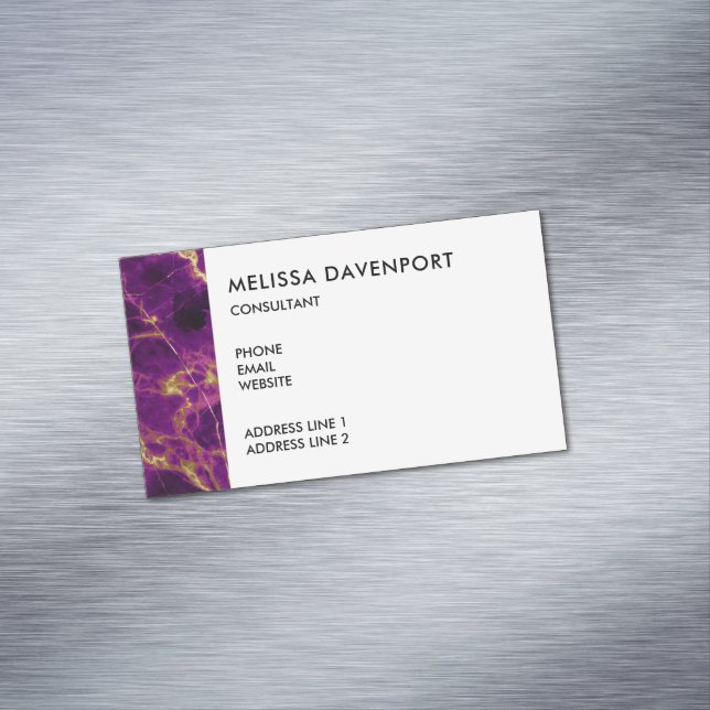 Modern Purple & Gold Abstract Marble Business Card Magnet (In Situ)