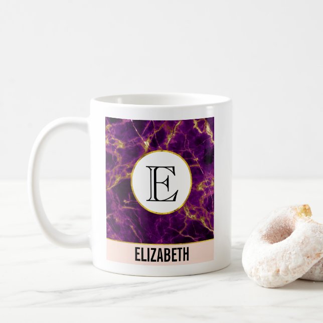 Modern Purple & Gold Abstract Marble Coffee Mug (With Donut)