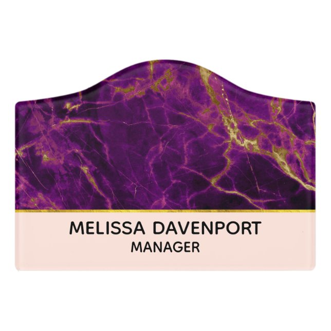 Modern Purple & Gold Abstract Marble Door Sign (Small Crest Front)