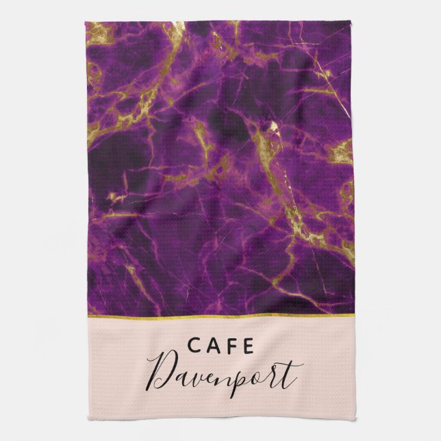 Modern Purple & Gold Abstract Marble Kitchen Towel (Vertical)