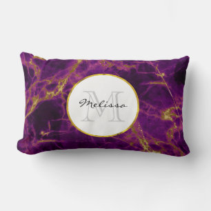 Modern Purple & Gold Abstract Marble Lumbar Pillow
