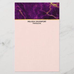 Modern Purple & Gold Abstract Marble Stationery
