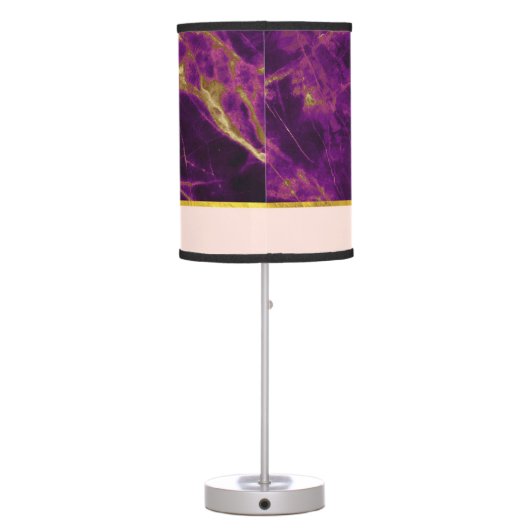 Modern Purple & Gold Abstract Marble Table Lamp (Back)