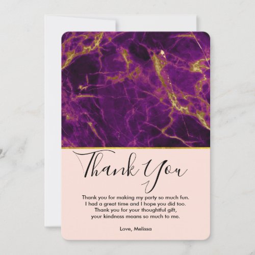 Modern Purple  Gold Abstract Marble Thank You Card
