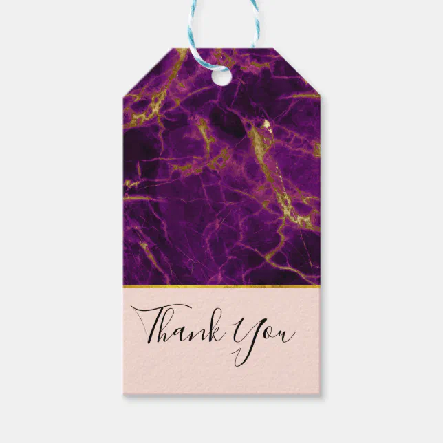 Modern Purple & Gold Abstract Marble Thank You Gift Tags | Zazzle