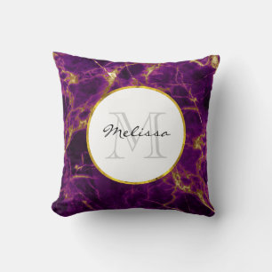 Modern Purple & Gold Abstract Marble Throw Pillow