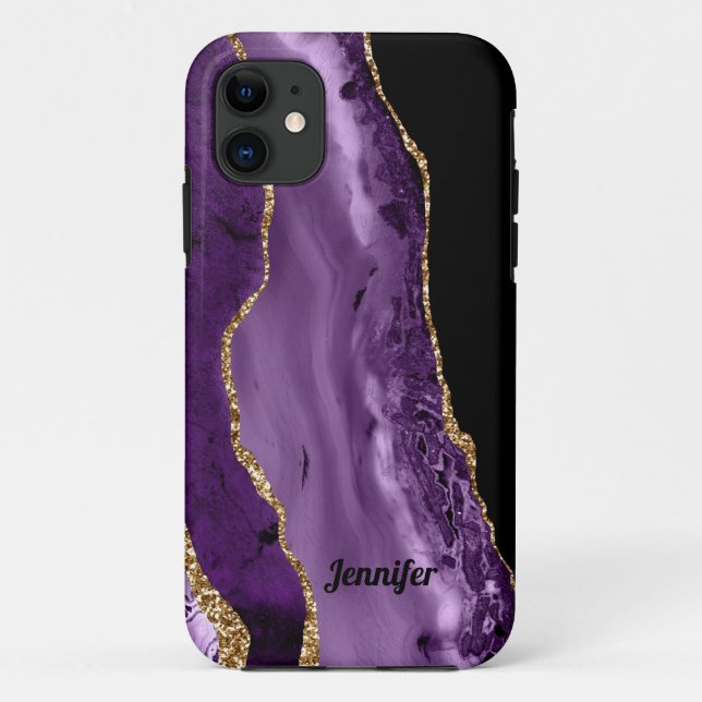 Modern Purple Gold Agate Crystal Personalize Case-Mate iPhone Case (Back)