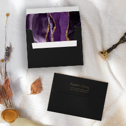 Modern Purple Gold Agate Dark Wedding Envelope