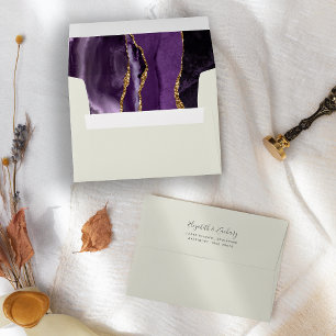 Modern Purple Gold Agate Ivory Wedding Envelope