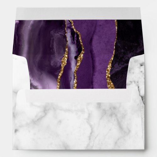 Modern Purple Gold Agate Marble Wedding Envelope