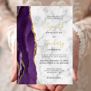 Modern Purple Gold Agate Marble Wedding Foil Invitation
