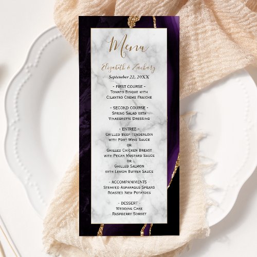 Modern Purple Gold Agate Marble Wedding Menu