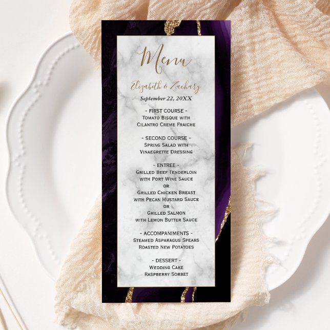 Modern Purple Gold Agate Marble Wedding Menu (Creator Uploaded)
