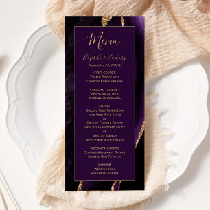 Modern Purple Gold Agate Plum Wedding Menu
