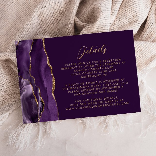 Modern Purple Gold Agate Wedding Details Enclosure Card (Creator Uploaded)