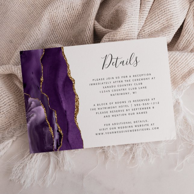 Modern Purple Gold Agate Wedding Details Enclosure Card (Creator Uploaded)