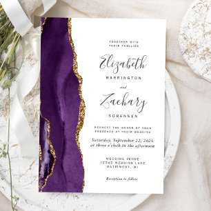 Modern Purple Gold Agate Wedding Invitation