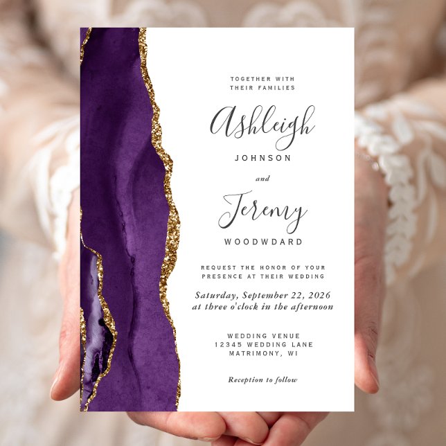 Modern Purple Gold Agate Wedding Invitation (Creator Uploaded)