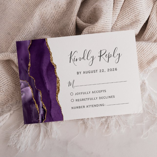 Modern Purple Gold Agate Wedding RSVP Card (Creator Uploaded)