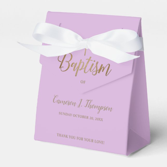 Modern purple gold Baptism Party Thank you Favor Boxes (Front Side)