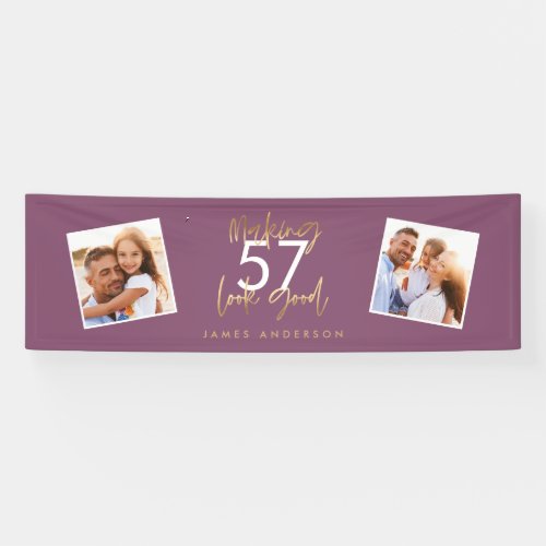 Modern purple gold birthday simple elegant script banner