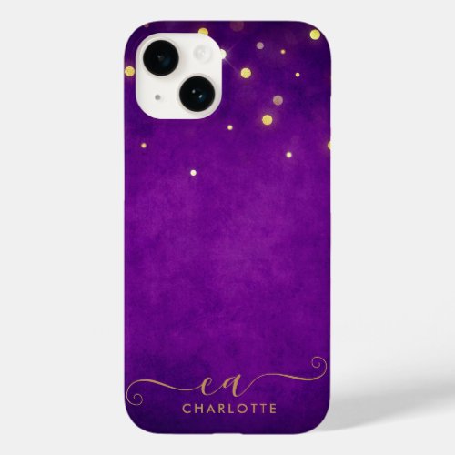 Modern Purple Gold Bokeh Glitter Monogram  Case_Mate iPhone 14 Case