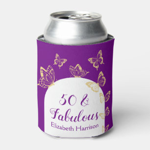 Modern Purple Gold Butterflies Fabulous Birthday Can Cooler