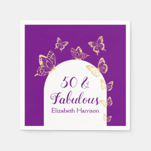Modern Purple Gold Butterflies Fabulous Birthday Napkins