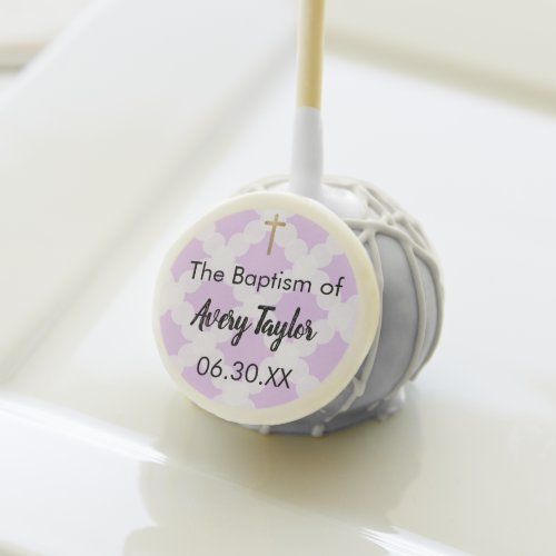 Modern Purple Gold Cross Custom name Baptism Cake Pops