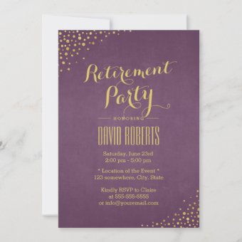 Modern Purple & Gold Dots Retirement Party Invitation | Zazzle