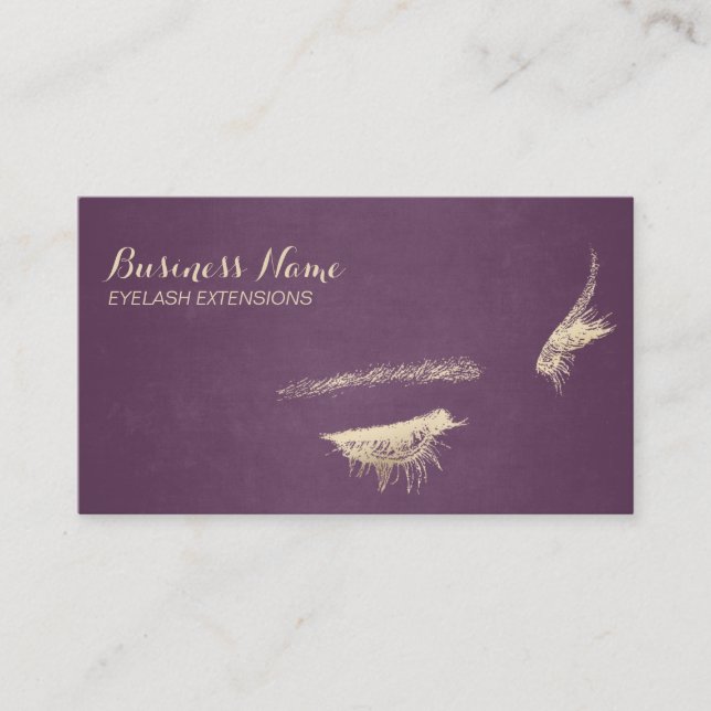 Modern Purple & Gold Eyelash Extensions Business Card (Front)