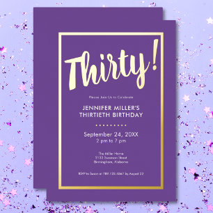 Modern Purple & Gold Foil 30th Birthday Invitation