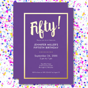 Modern Purple & Gold Foil 50th Birthday Invitation
