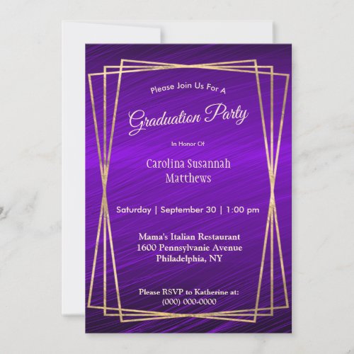 Modern Purple Gold Frame Graduation Invitation