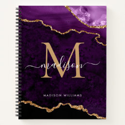 Modern Purple Gold Glitter Agate Geode Monogram Notebook
