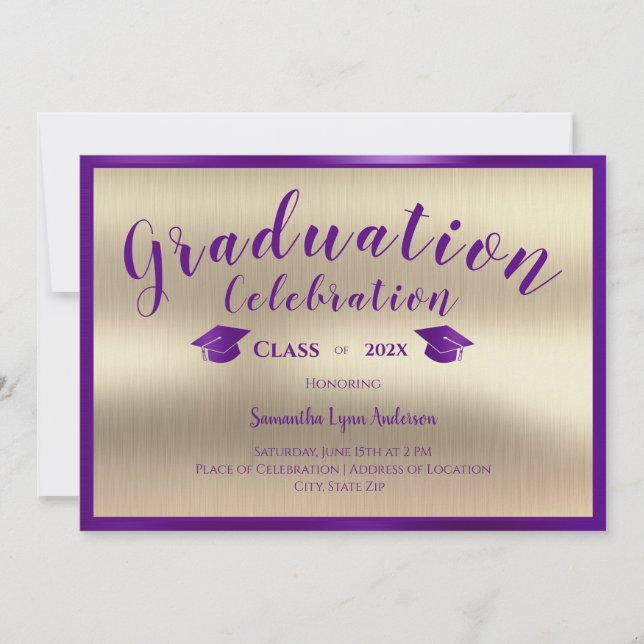 Modern Purple Gold Graduation Class of 2024 Invitation (Front)