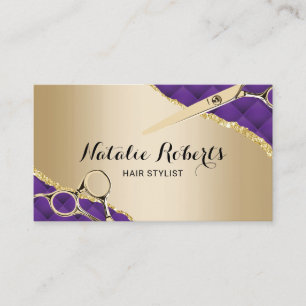 Modern Purple Gold Hairdresser Hair Stylist Salon Business Card