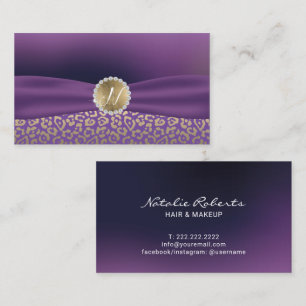 Modern Purple & Gold Leopard Elegant Ribbon Business Card
