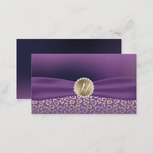Modern Purple  Gold Leopard Elegant Ribbon  Business Card