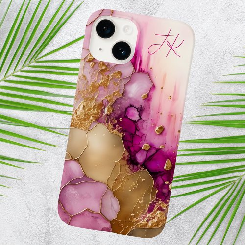 Modern Purple Gold Marble Monogram Personalized Case_Mate iPhone 14 Case