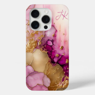 Modern Purple Gold Marble Monogram Personalized iPhone 15 Pro Case
