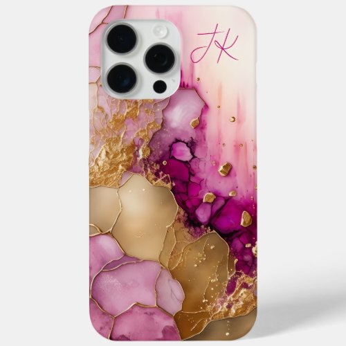 Modern Purple Gold Marble Monogram Personalized iPhone 15 Pro Max Case
